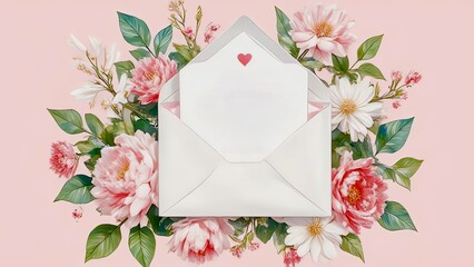 Vector: Cute envelope covered in flowers and leaves, symbolizing love