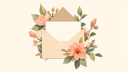 Vector: Cute envelope covered in flowers and leaves, symbolizing love