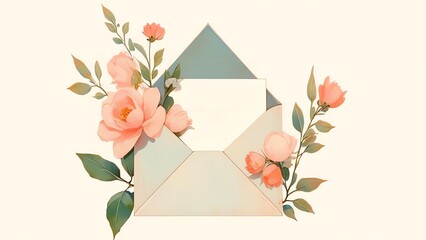 Vector: Cute envelope covered in flowers and leaves, symbolizing love