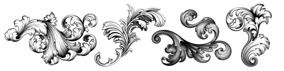 Vintage Baroque Victorian border flower pattern frame vector floral engraved scroll ornament leaf retro decorative design tattoo black and white filigree calligraphic heraldic shield swirl