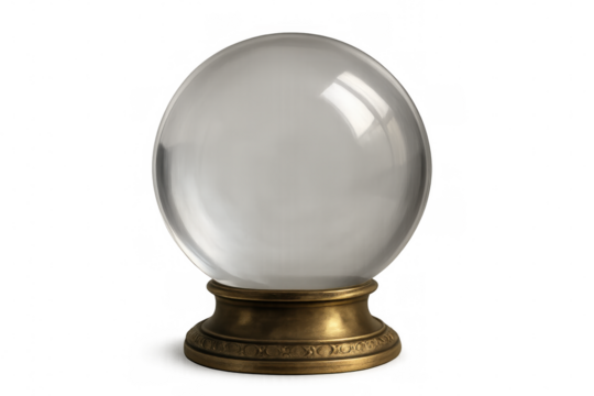 Crystal ball on ornate bronze stand, predicting future, divination, magic, fortune telling, transparent background for easy use - Powered by Adobe