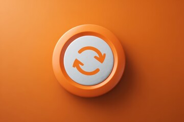Orange bordered button with silver core and circular arrows indicating refresh or rotation on a vibrant monochrome background for tech and interface designs