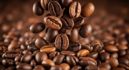 Obraz premium Falling coffee beans isolated on white background