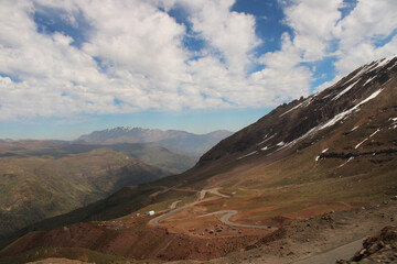 Fototapeta premium Beautiful landscape with a path over the Andes mountain range