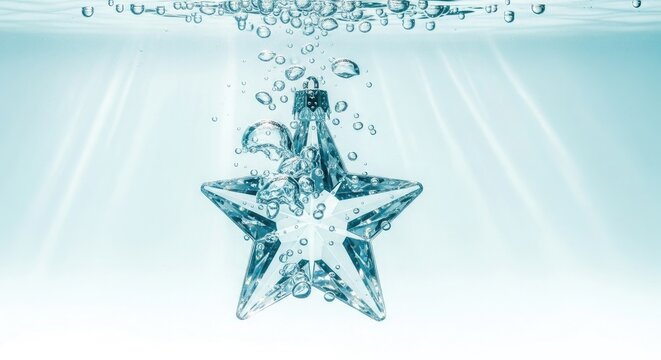 Underwater Crystal Star Ornament Decoration Clear Water Bubbles Holiday Season Decor Festive Cheer Celebration Winter Joy Symbol Graphic Element Aquamarine