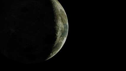 The partially lit lunar surface visible from space