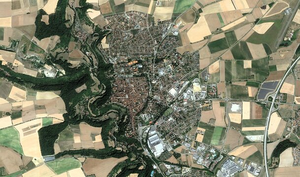 Rothenburg ob der Tauber, Germany: High-Resolution Aerial View of Historic Medieval Walled City and Red Rooftops