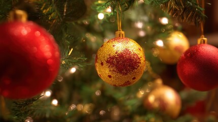 Glittering Christmas Tree Ornaments with Warm Holiday Lighting