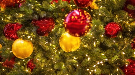 Colorful Christmas Tree Ornaments with Festive Lighting