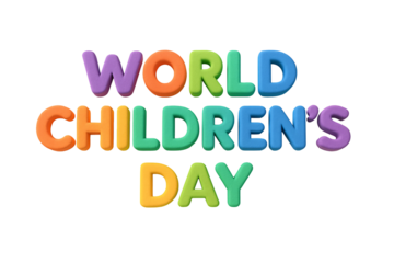 Multicolored gradient text “World Children’s Day” on white background. Modern festive look.
