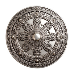 Fototapeta premium Elegant ornate silver metal decorative object showcasing intricate embossed craftsmanship with traditional design, artistic detail, heritage craftsmanship, and antique appeal