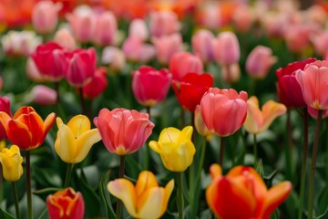 Fototapeta premium Colorful tulips on sunny background