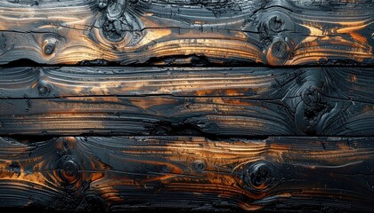 Close up of charred wooden planks showing unique burned texture and traditional japanese shou sugi ban technique for architecture design durability and artistic effect
