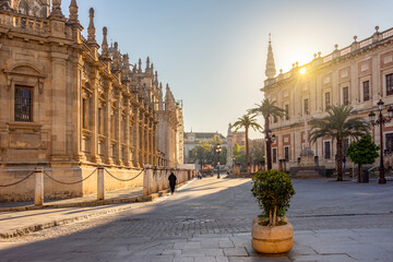 Obraz premium Gothic cathedral and Archive of Indies in Seville, Spain