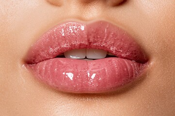 Obraz premium Hydrated lips glisten softly showing luminous balance of beauty and science