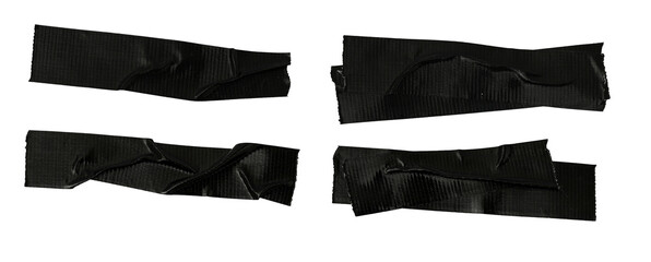 adhesive black tape PNG isolated on transparent background, Set of different black sticky tapes...
