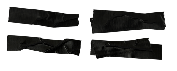 adhesive black tape PNG isolated on transparent background, Set of different black sticky tapes isolated on a white background