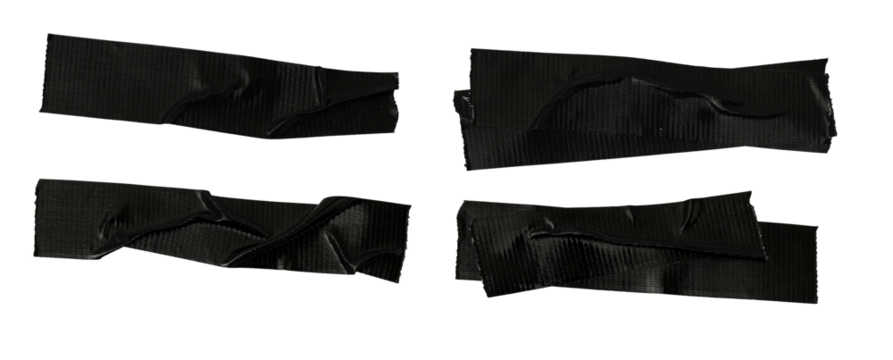 adhesive black tape PNG isolated on transparent background, Set of different black sticky tapes isolated on a white background