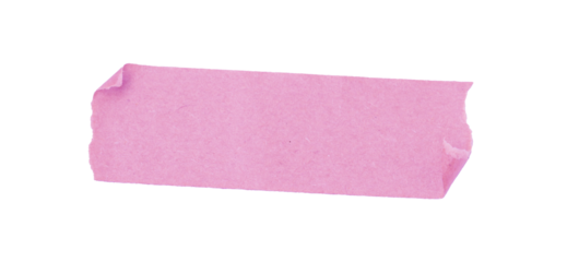 Single pink adhesive tape piece with wrinkled texture, isolated on white or transparent background, cut out sticky label or strip for design and repair use