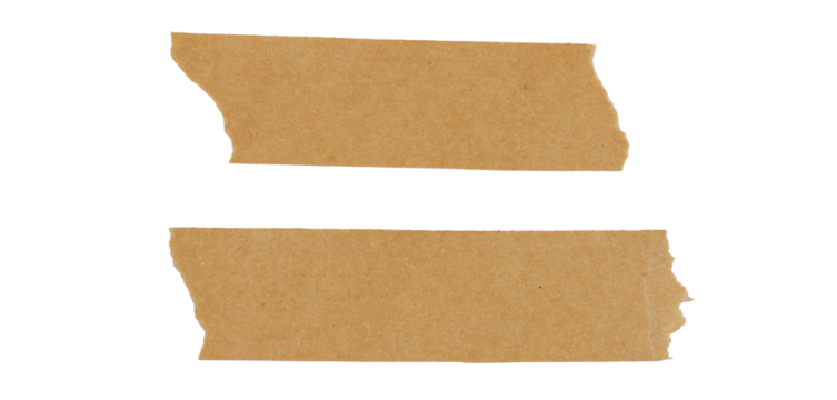 set of various pieces of brown masking tape isolated on a white background, Torn Masking Tape, adhesive paper tape isolated on a transparent background