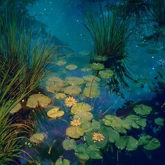 Fototapeta premium night landscape with water lilies