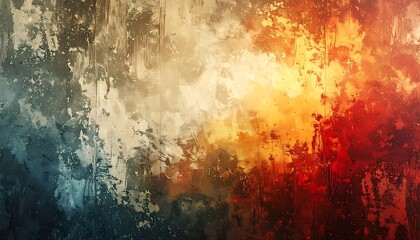 Fototapeta premium Abstract painting with a textured, blended appearance. Colors shift from cool to warm tones, suggesting heat, cold, and transformation
