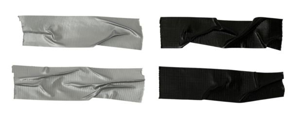 adhesive black tape PNG isolated on transparent background, Set of different black sticky tapes isolated on a white background	