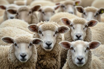 Fototapeta premium Sheep looking at camera, one in focus