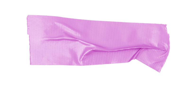 Single pink adhesive tape piece with wrinkled texture, isolated on white or transparent background, cut out sticky label or strip for design and repair use