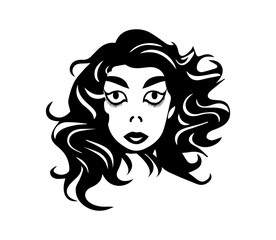 Sad woman with tired face expression and messy hair in minimalist flat vector style for emotion concept illustration