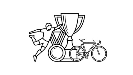 Image related to sport, including trophy, bicycle, medal and person.