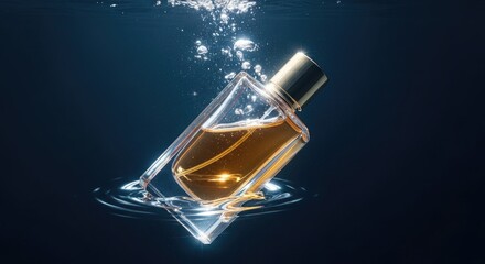 Luxury Fragrance In Still Water: Modern Elegance Perfume Bottle Underwater Splendor Aromatherapy Freshness Cosmetic Aroma Essence Aquatic Opulence Relaxation Scented