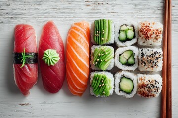 Delicious sushi platter with assorted rolls