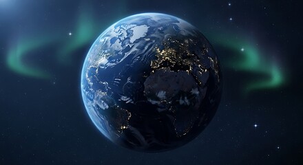 Fototapeta premium Stunning Earth from Space with Northern Lights and City Glow at Night.