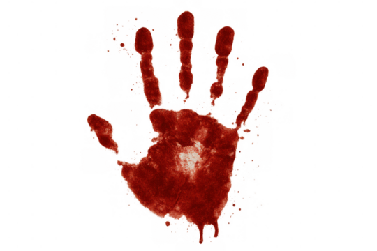 Blood handprint causing horror and violence, adding crime and scary themes for halloween projects