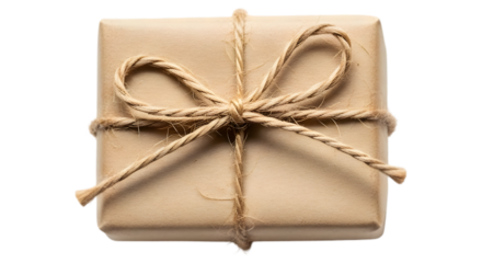 Brown paper package tied up with string isolated on transparent background