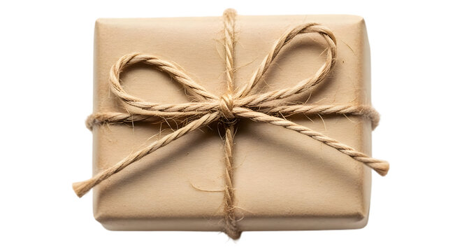 Brown paper package tied up with string isolated on transparent background