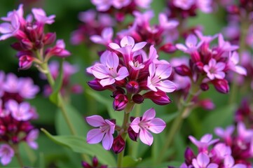 Naklejka premium Vibrant purple henbit flowers bloom in a close-up view, showcasing delicate petals and a wild, natural beauty, detailed, nuisance, macro