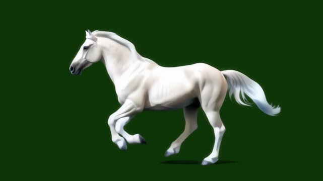 White horse galloping on a green background - Seamless loop
