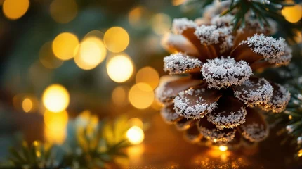 Papier peint photo Chambre de fille Frosted pine cone adorned with snow, a perfect touch for Christmas decorations in a cozy winter setting  © Irina