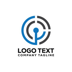 o or cp letter tech round shape logo design icon