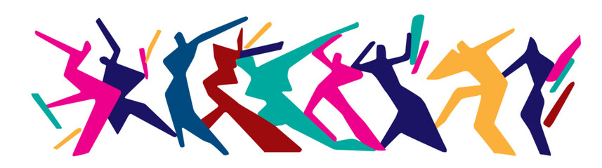 Dancing people silhoettes abstract vector multicolored background