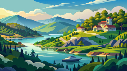  Very beautiful view of Heber Springs along the peaceful waters of Greers Ferry Lake, surrounded by green hills, forests, and a serene lakeside landscape perfect for summer recreation.
