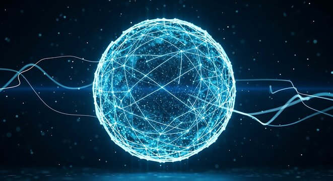 Abstract Glowing Blue Sphere Network Energy Field. - Powered by Adobe
