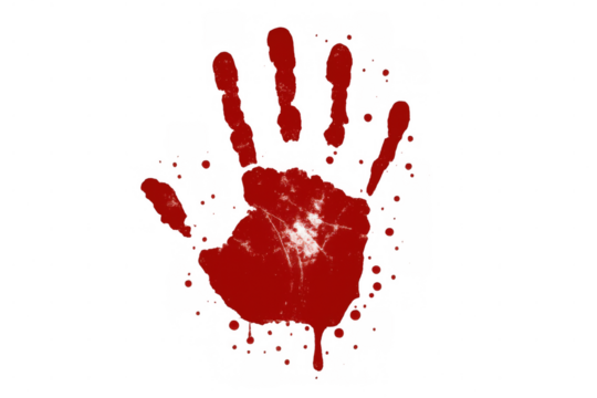 Bloody handprint on transparent background representing violence, crime, and horror concepts - Powered by Adobe