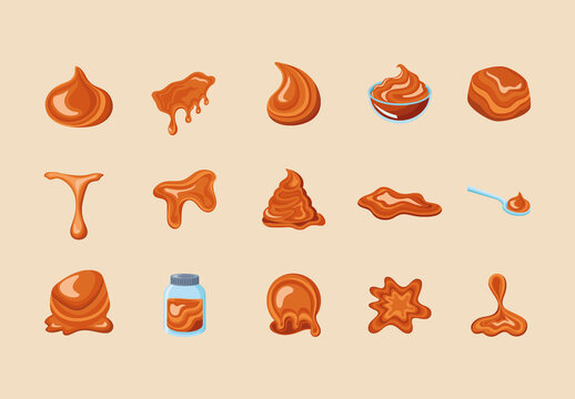 Beige and Brown Caramel Candy Sweet Illustration Set