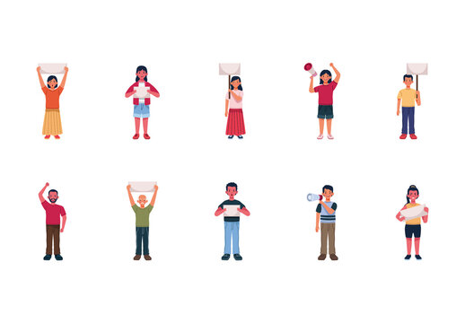 Colorful Protest Activist Characters Human Rights Illustrations Set