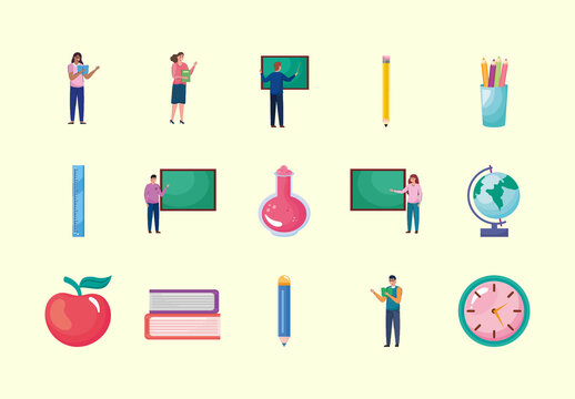 Colorful Back To School Illustration Set