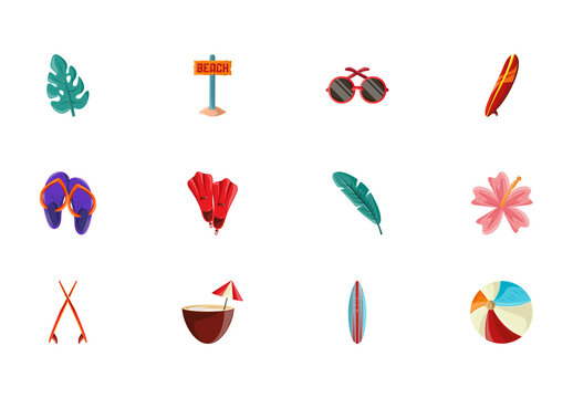 Colorful Beach Summer Tropical Illustration Set
