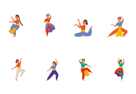 Colorful Bharatanatyam Character Illustration Set